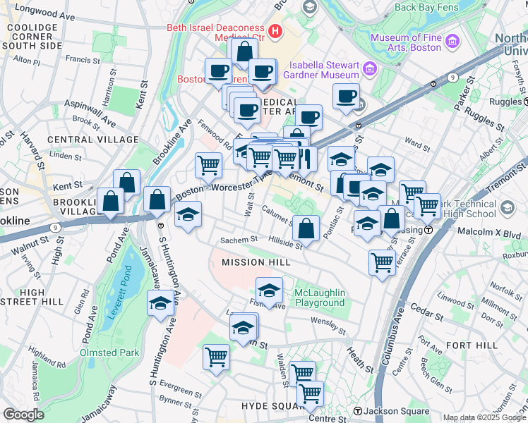 map of restaurants, bars, coffee shops, grocery stores, and more near 39 Darling Street in Boston