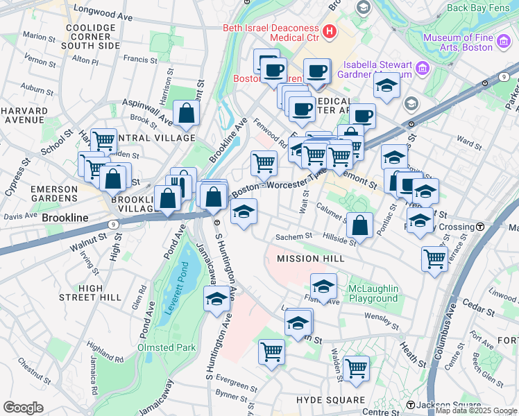 map of restaurants, bars, coffee shops, grocery stores, and more near 11 Sunset Street in Boston