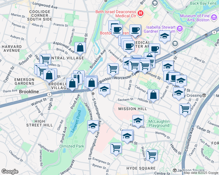 map of restaurants, bars, coffee shops, grocery stores, and more near 11 Sunset Street in Boston