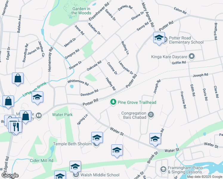 map of restaurants, bars, coffee shops, grocery stores, and more near 4 Hadley Road in Framingham