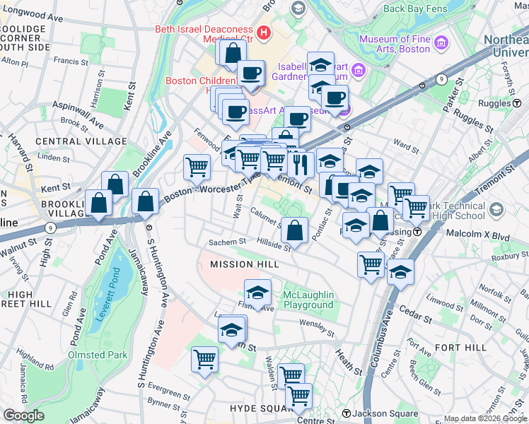 map of restaurants, bars, coffee shops, grocery stores, and more near 5 Oswald Street in Boston