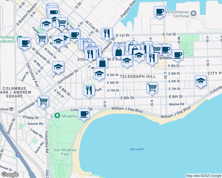 map of restaurants, bars, coffee shops, grocery stores, and more near 434 East 6th Street in Boston