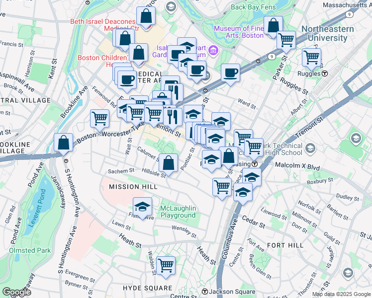map of restaurants, bars, coffee shops, grocery stores, and more near in Boston