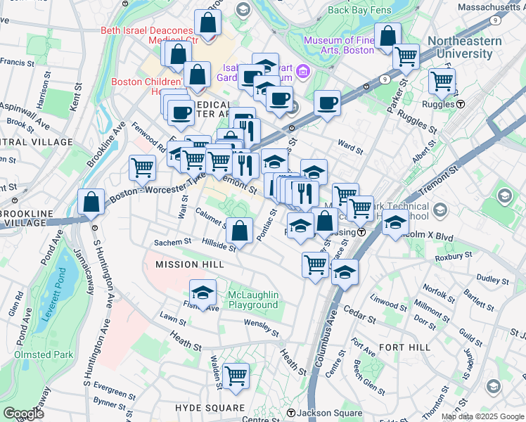 map of restaurants, bars, coffee shops, grocery stores, and more near in Boston