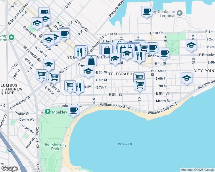 map of restaurants, bars, coffee shops, grocery stores, and more near 474 East 7th Street in Boston