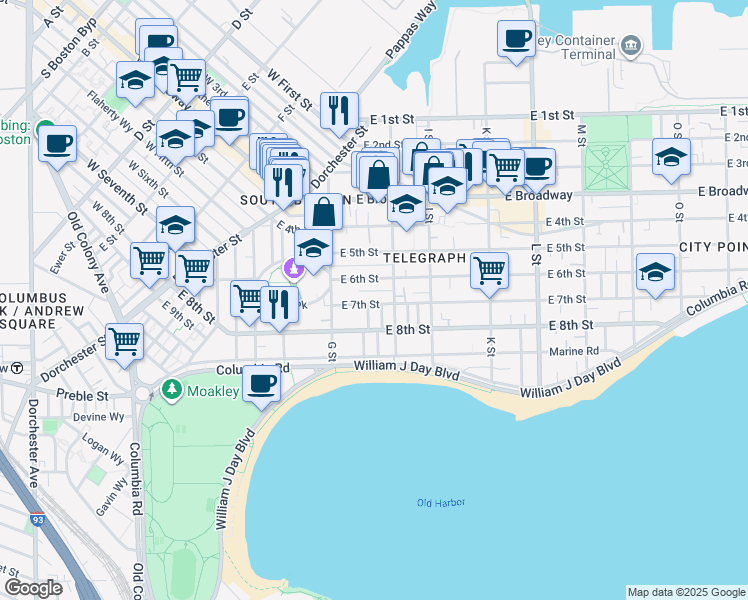 map of restaurants, bars, coffee shops, grocery stores, and more near 468 East 7th Street in Boston