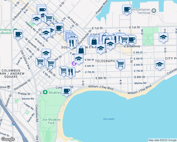 map of restaurants, bars, coffee shops, grocery stores, and more near 434 East 6th Street in Boston