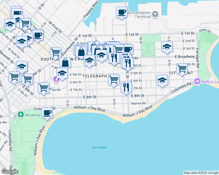 map of restaurants, bars, coffee shops, grocery stores, and more near 553 East 6th Street in Boston