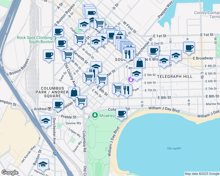 map of restaurants, bars, coffee shops, grocery stores, and more near 22 Mercer Street in Boston