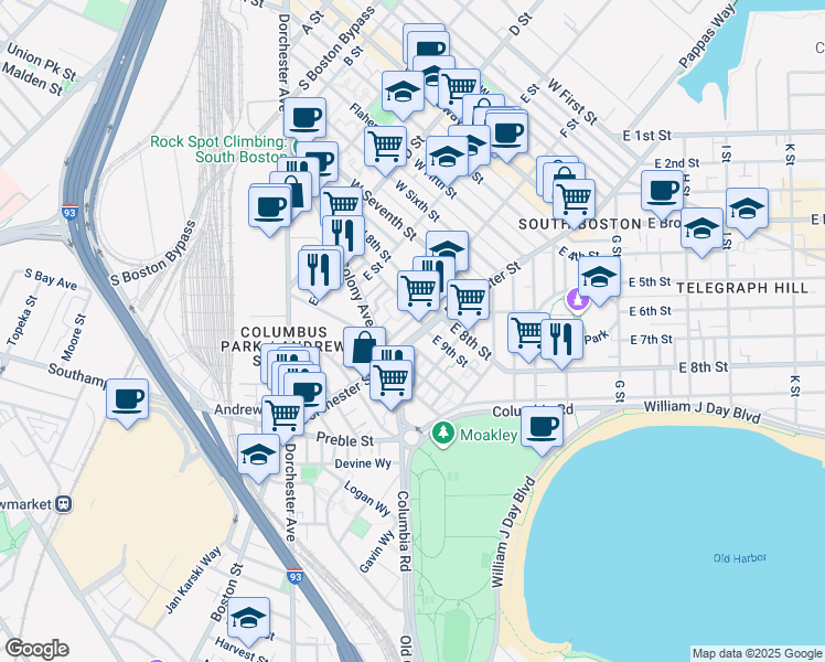 map of restaurants, bars, coffee shops, grocery stores, and more near 218 West 9th Street in Boston