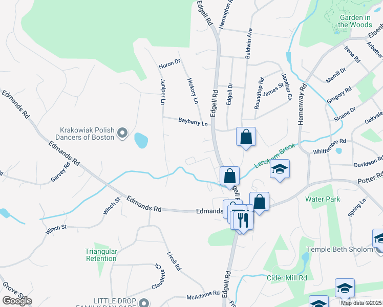 map of restaurants, bars, coffee shops, grocery stores, and more near 1016 Edgell Road in Framingham