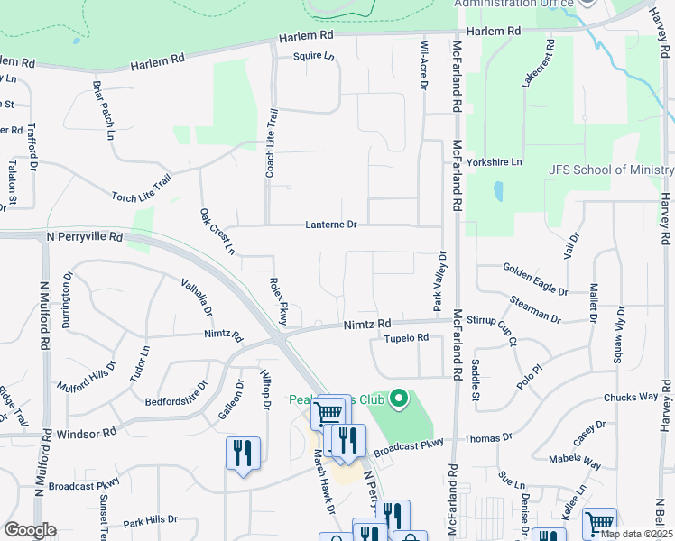 map of restaurants, bars, coffee shops, grocery stores, and more near 4996A Pine Cone Court in Loves Park