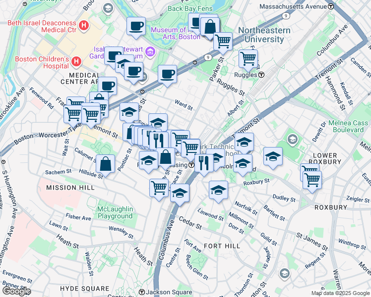 map of restaurants, bars, coffee shops, grocery stores, and more near 639 Gurney Street in Boston