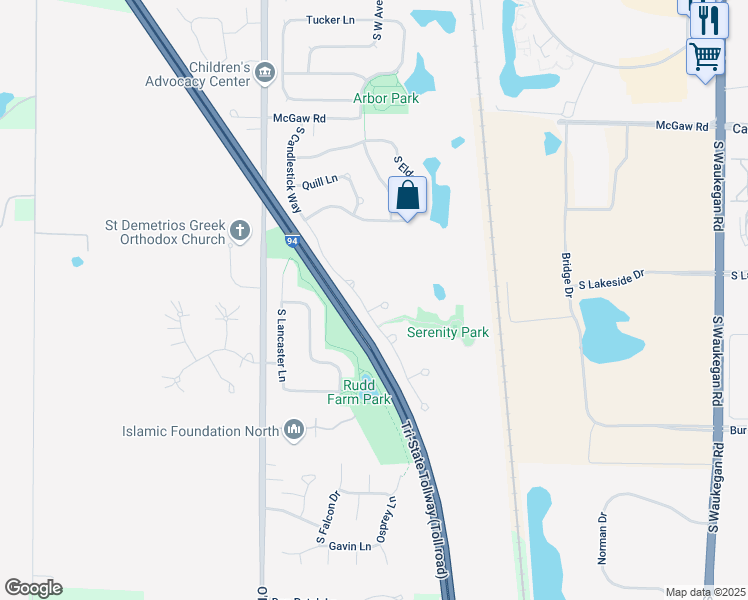 map of restaurants, bars, coffee shops, grocery stores, and more near 1479 South Candlestick Way in Waukegan
