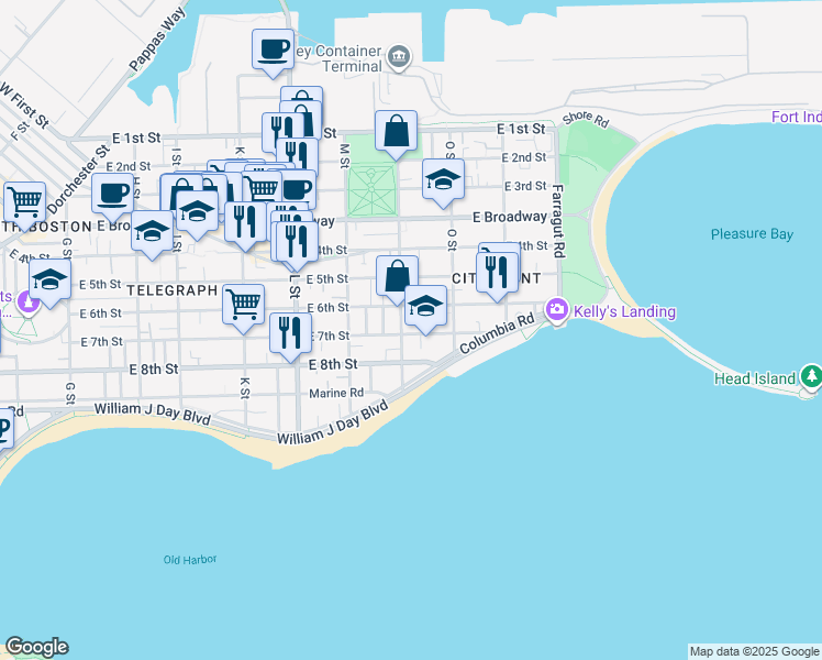 map of restaurants, bars, coffee shops, grocery stores, and more near 741 East 6th Street in Boston