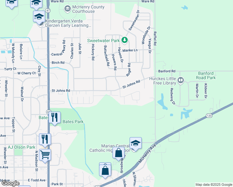 map of restaurants, bars, coffee shops, grocery stores, and more near 763 Saint Johns Road in Woodstock