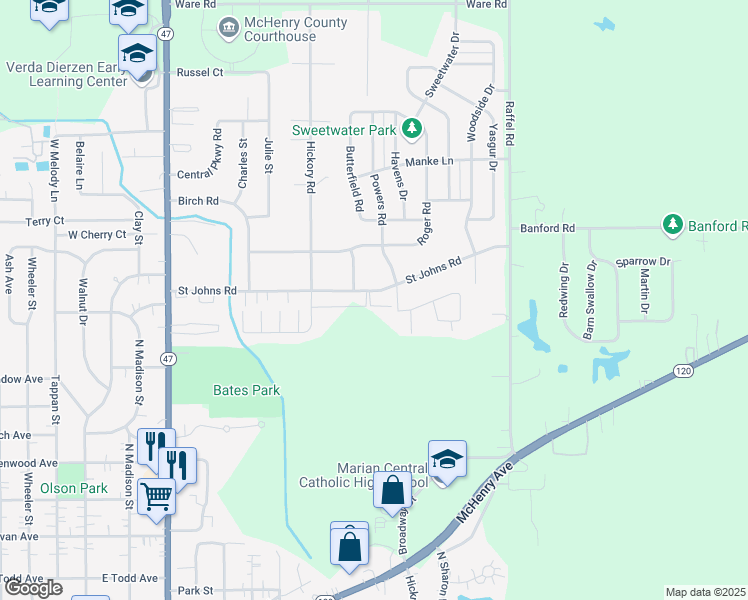 map of restaurants, bars, coffee shops, grocery stores, and more near 763 Saint Johns Road in Woodstock