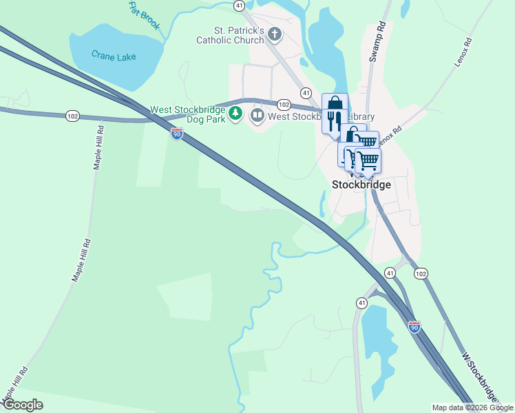 map of restaurants, bars, coffee shops, grocery stores, and more near 20 Moscow Road in West Stockbridge