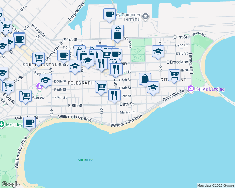 map of restaurants, bars, coffee shops, grocery stores, and more near 139 L Street in Boston