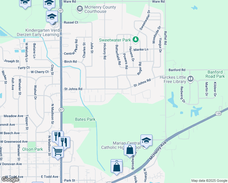 map of restaurants, bars, coffee shops, grocery stores, and more near 750 Saint Johns Road in Woodstock