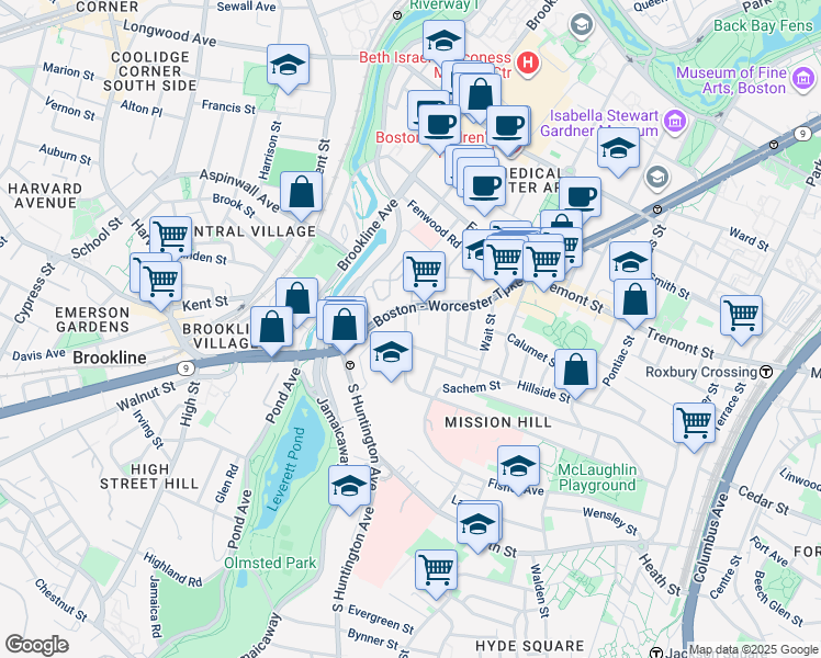 map of restaurants, bars, coffee shops, grocery stores, and more near 2 Shepherd Avenue in Boston