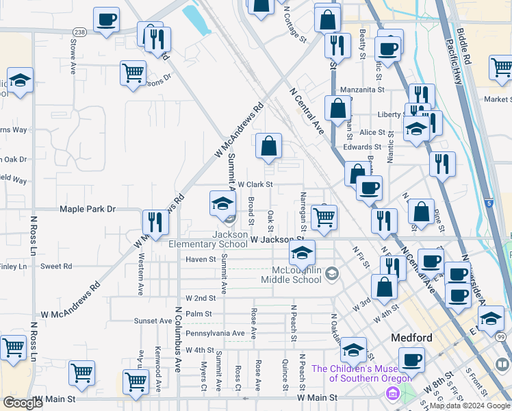 map of restaurants, bars, coffee shops, grocery stores, and more near 804 Broad Street in Medford