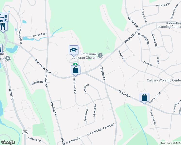 map of restaurants, bars, coffee shops, grocery stores, and more near 298 Shrewsbury Street in Holden