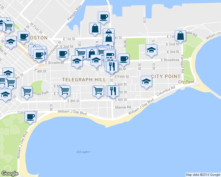 map of restaurants, bars, coffee shops, grocery stores, and more near 139 L Street in Boston