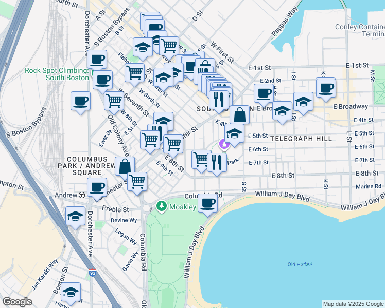 map of restaurants, bars, coffee shops, grocery stores, and more near 22 Mercer Street in Boston