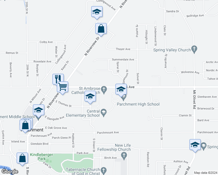 map of restaurants, bars, coffee shops, grocery stores, and more near 1719 East G Avenue in Kalamazoo