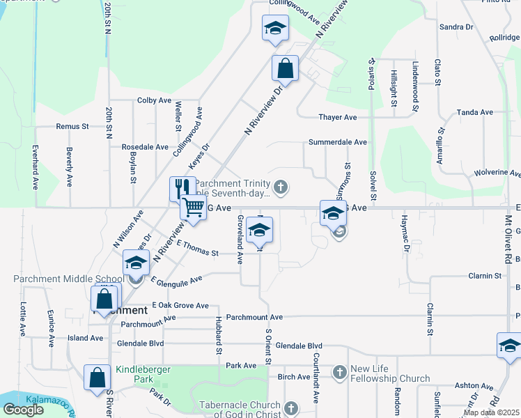 map of restaurants, bars, coffee shops, grocery stores, and more near 1471 East G Avenue in Kalamazoo