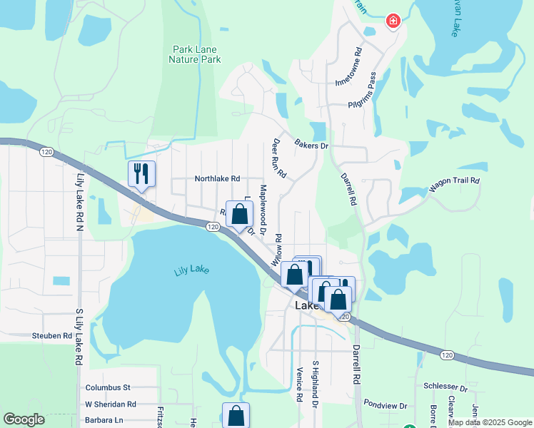 map of restaurants, bars, coffee shops, grocery stores, and more near 337 Willow Road in Lakemoor