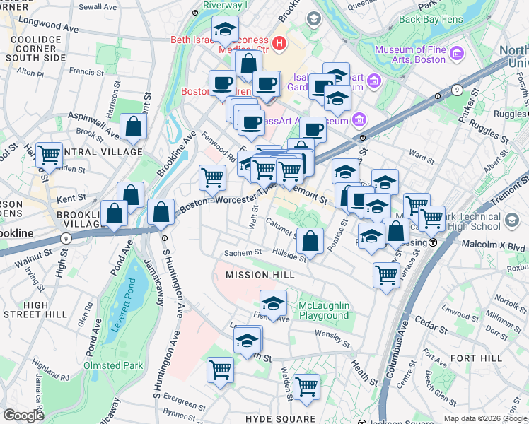 map of restaurants, bars, coffee shops, grocery stores, and more near in Boston