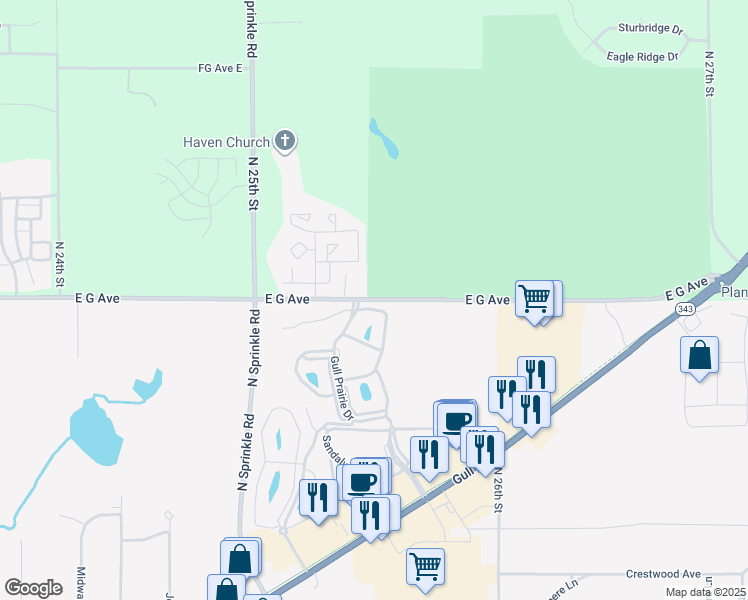 map of restaurants, bars, coffee shops, grocery stores, and more near 5723 East G Avenue in Kalamazoo