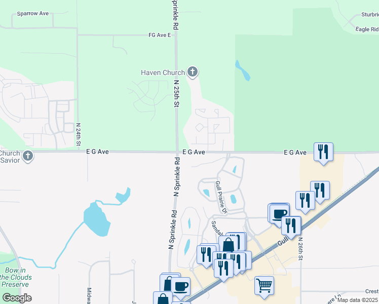 map of restaurants, bars, coffee shops, grocery stores, and more near 5705 East G Avenue in Kalamazoo