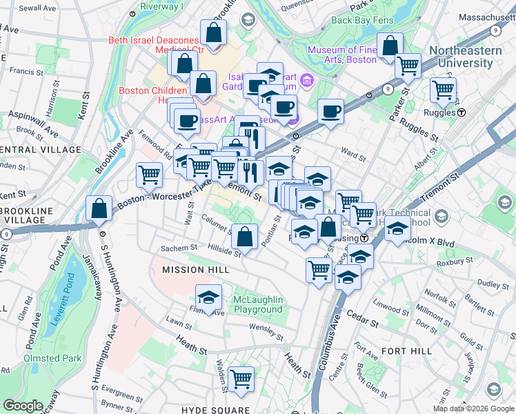 map of restaurants, bars, coffee shops, grocery stores, and more near in Boston