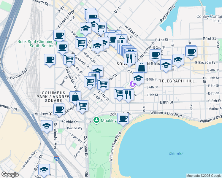 map of restaurants, bars, coffee shops, grocery stores, and more near 22 Mercer Street in Boston