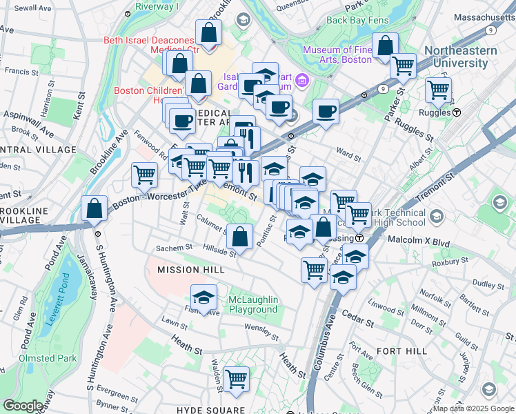 map of restaurants, bars, coffee shops, grocery stores, and more near in Boston