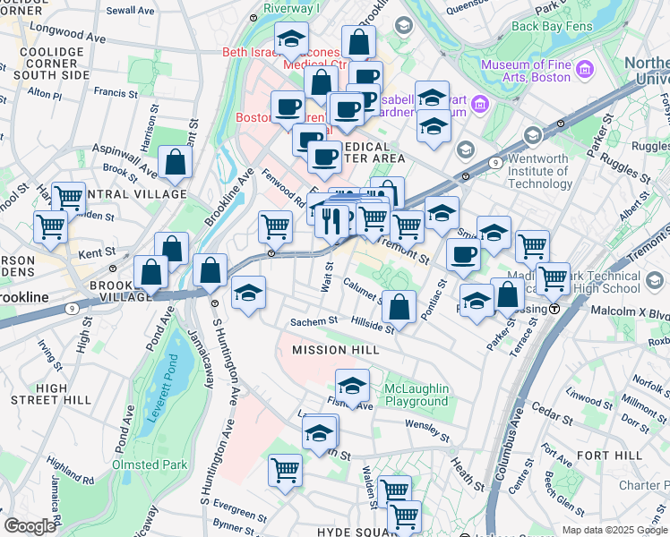 map of restaurants, bars, coffee shops, grocery stores, and more near in Boston