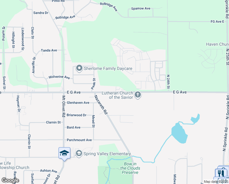 map of restaurants, bars, coffee shops, grocery stores, and more near 3287 East G Avenue in Parchment
