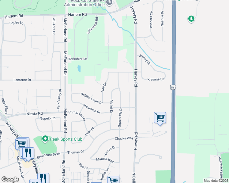 map of restaurants, bars, coffee shops, grocery stores, and more near 4946 Squaw Valley Drive in Caledonia