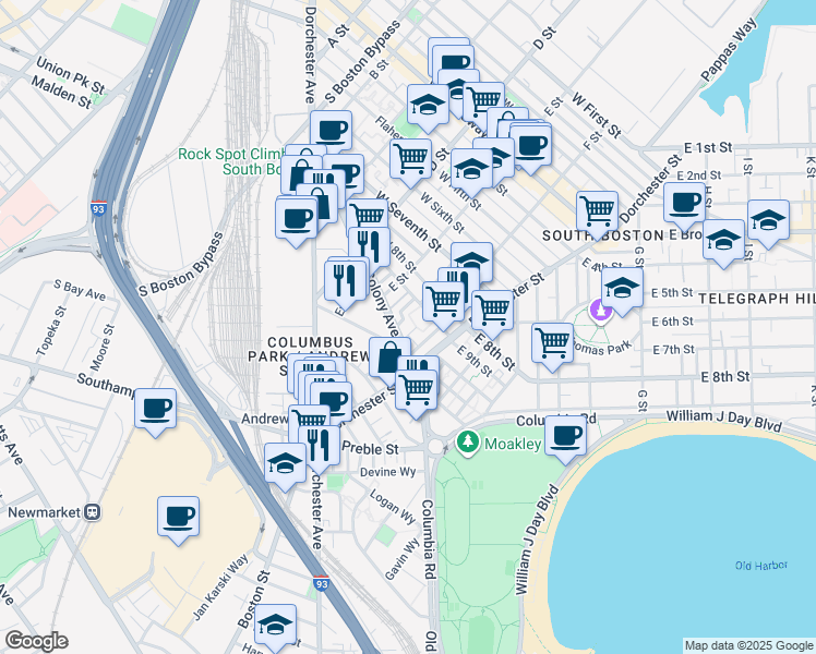 map of restaurants, bars, coffee shops, grocery stores, and more near 21 Lark Street in Boston