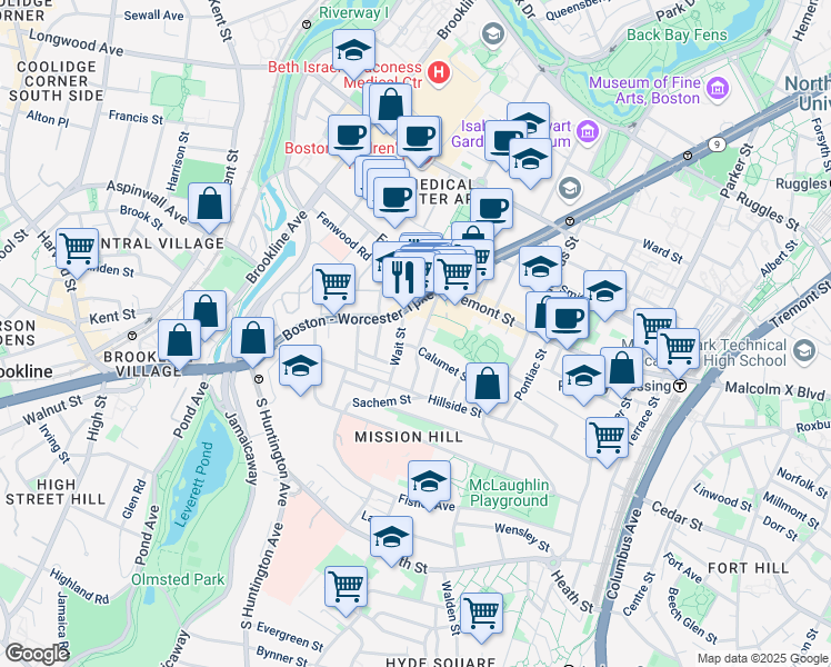 map of restaurants, bars, coffee shops, grocery stores, and more near in Boston