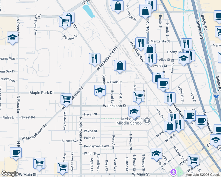 map of restaurants, bars, coffee shops, grocery stores, and more near 817 Broad Street in Medford