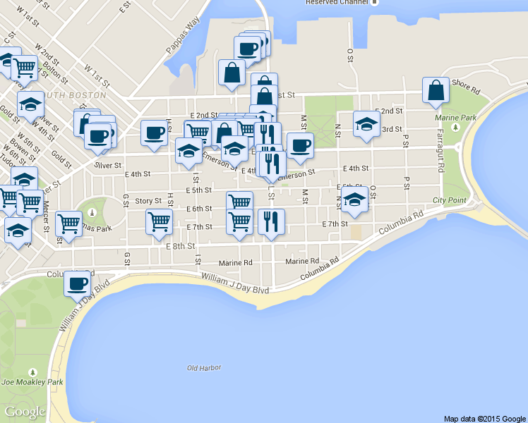 map of restaurants, bars, coffee shops, grocery stores, and more near 139 L Street in Boston