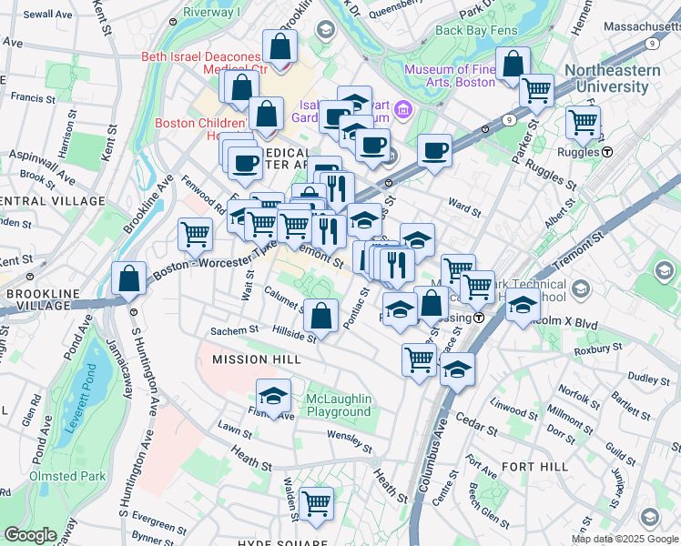 map of restaurants, bars, coffee shops, grocery stores, and more near in Boston
