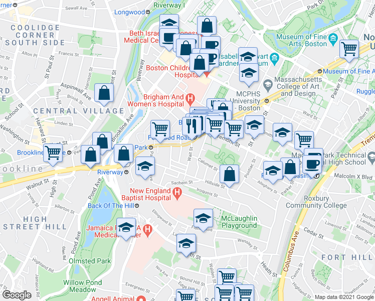 map of restaurants, bars, coffee shops, grocery stores, and more near in Boston