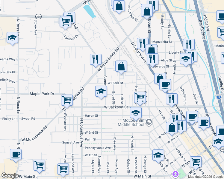 map of restaurants, bars, coffee shops, grocery stores, and more near 817 Broad Street in Medford