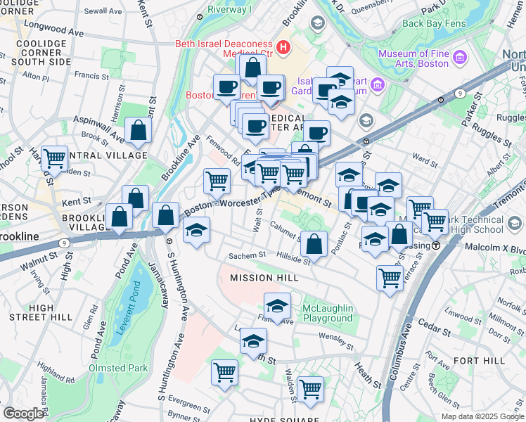 map of restaurants, bars, coffee shops, grocery stores, and more near in Boston