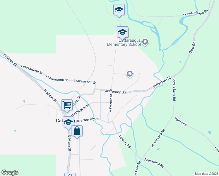 map of restaurants, bars, coffee shops, grocery stores, and more near 128 Jefferson Street in Cattaraugus